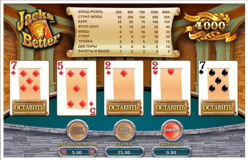 Jacks or Better (Валеты или выше) из раздела Видео покер